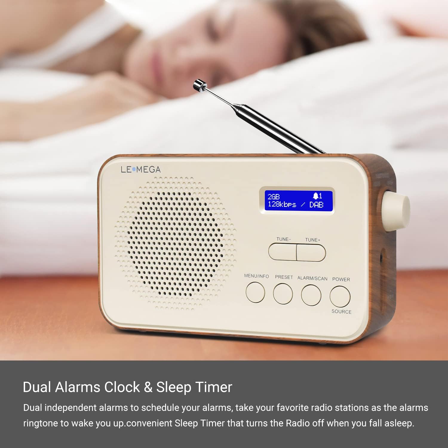 Lemega PR2 Portable DAB Radio with Dual Alarm – Walnut