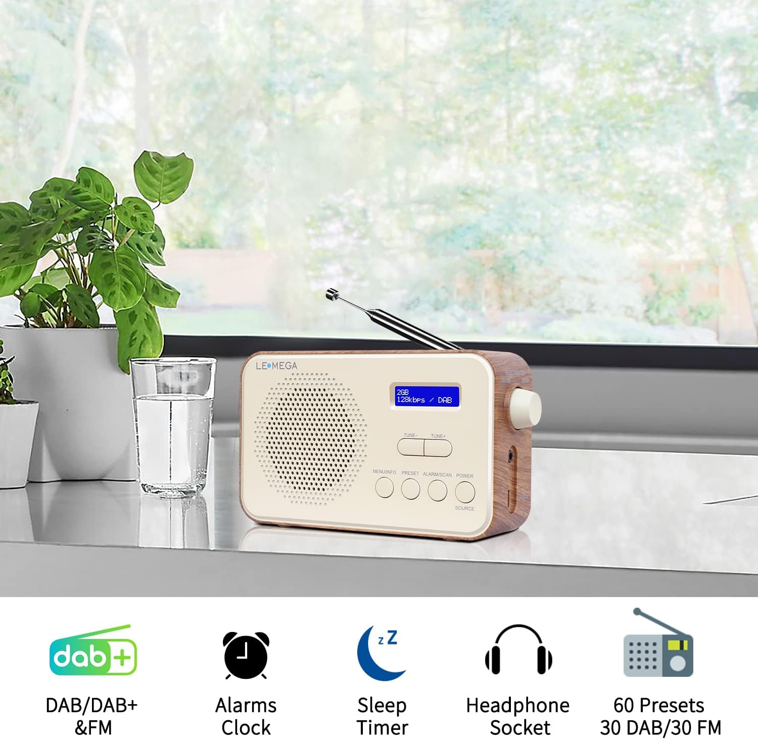 Lemega PR2 Portable DAB Radio with Dual Alarm – Walnut